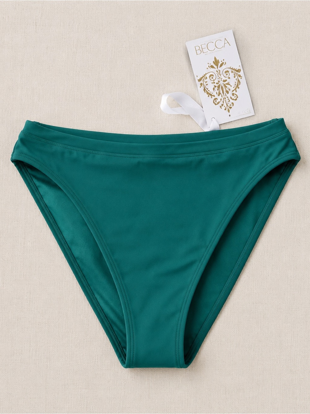 BECCA Teal/Green High Waist Bikini Bottom Size L NWT Resort Swim Bottom